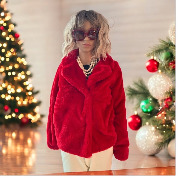 Red Faux Fur Jacket - Picture 1 of 6